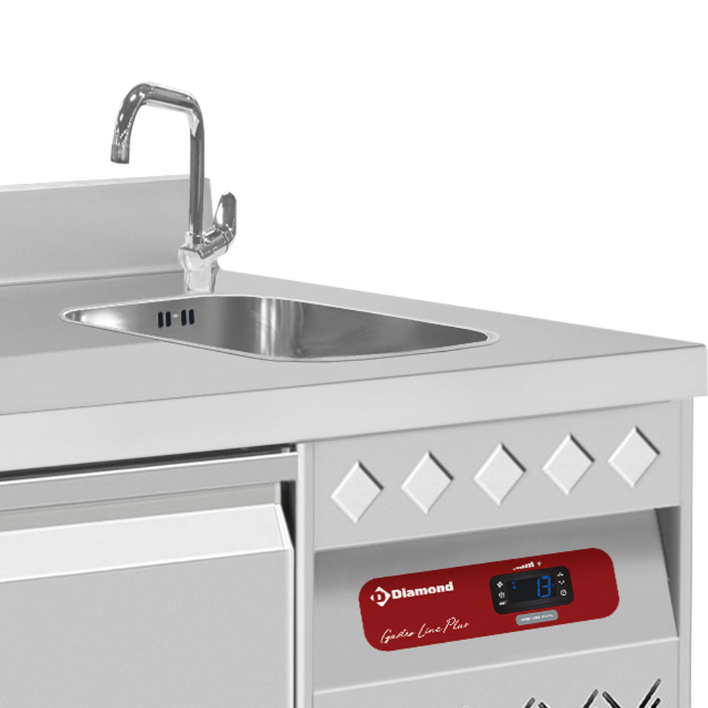 Diamond Koelwerkbank | Spoelbak | 405L | 3 Deuren 1/1 GN | -2°C/+8°C | Statisch/Geventileerd | Achter Rand | 1795x700x866/1045mm - Afbeelding 2