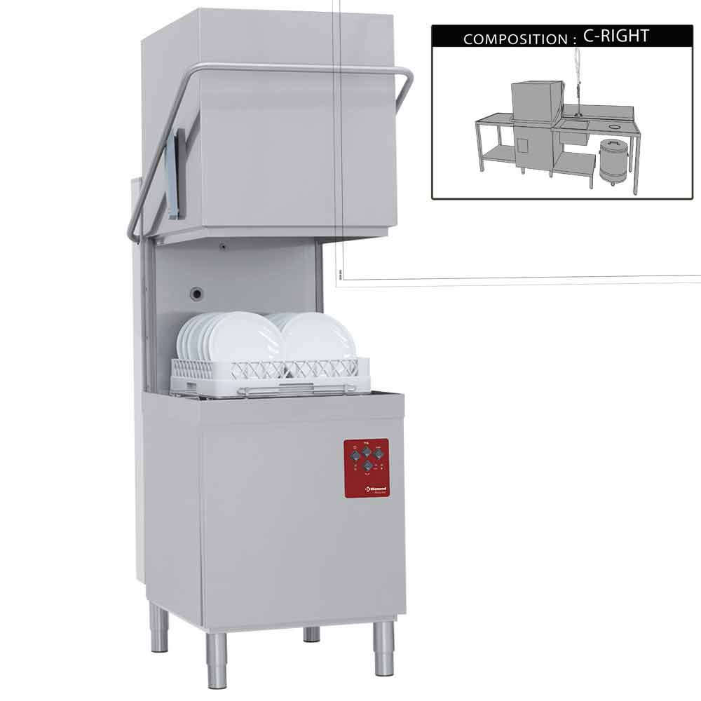 Diamond | Doorschuifvaatwasser | Met Inlooptafel + Uitlooptafel + Spoeldouchekraan | 500x500mm Mand | 400v | 2620x800x1530/2010mm