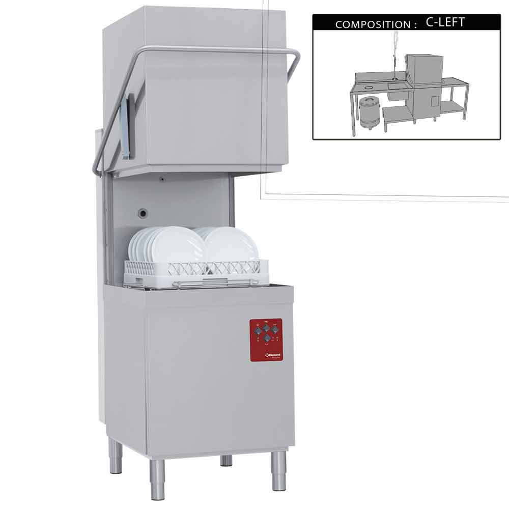 Diamond | Doorschuifvaatwasser | Met Inlooptafel + Uitlooptafel + Spoeldouchekraan | 500x500mm Mand | 400v | 2620x800x1530/2010mm