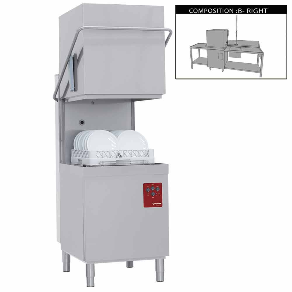 Diamond Doorschuifvaatwasser | Inlooptafel + Uitlooptafel + Spoeldouchekraan | 500x500mm Mand | 400V | 2620x740x1530/2010mm