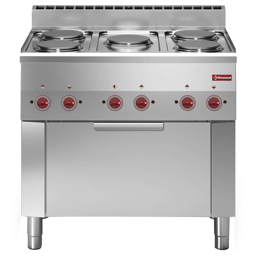 Diamond Fornuis + Heteluchtoven | PRO 600 | Elektrisch | 5 Kookpunten + 1/1 GN Oven | 13kW | 230V-3F | 900x600x850/970mm