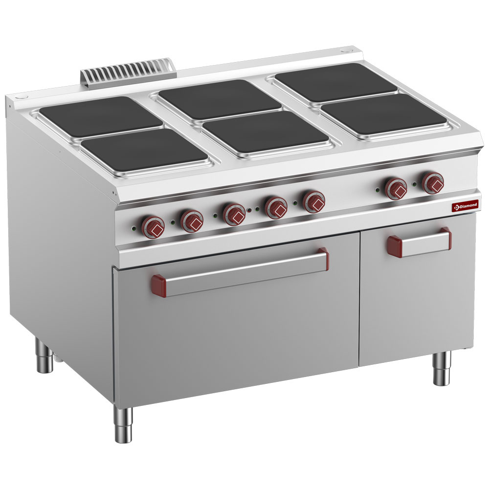 Diamond Elektrisch Fornuis 6 Kookplaten | Elektrische Oven GN 2/1 | Gesloten Neutrale Kast