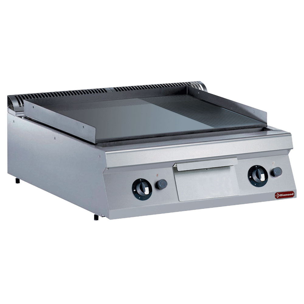 Diamond Gas Bakplaat Maxima 900 | 2/3 Vlak & 1/3 Geribd | 2 Zones | RVS | 800x900x320mm