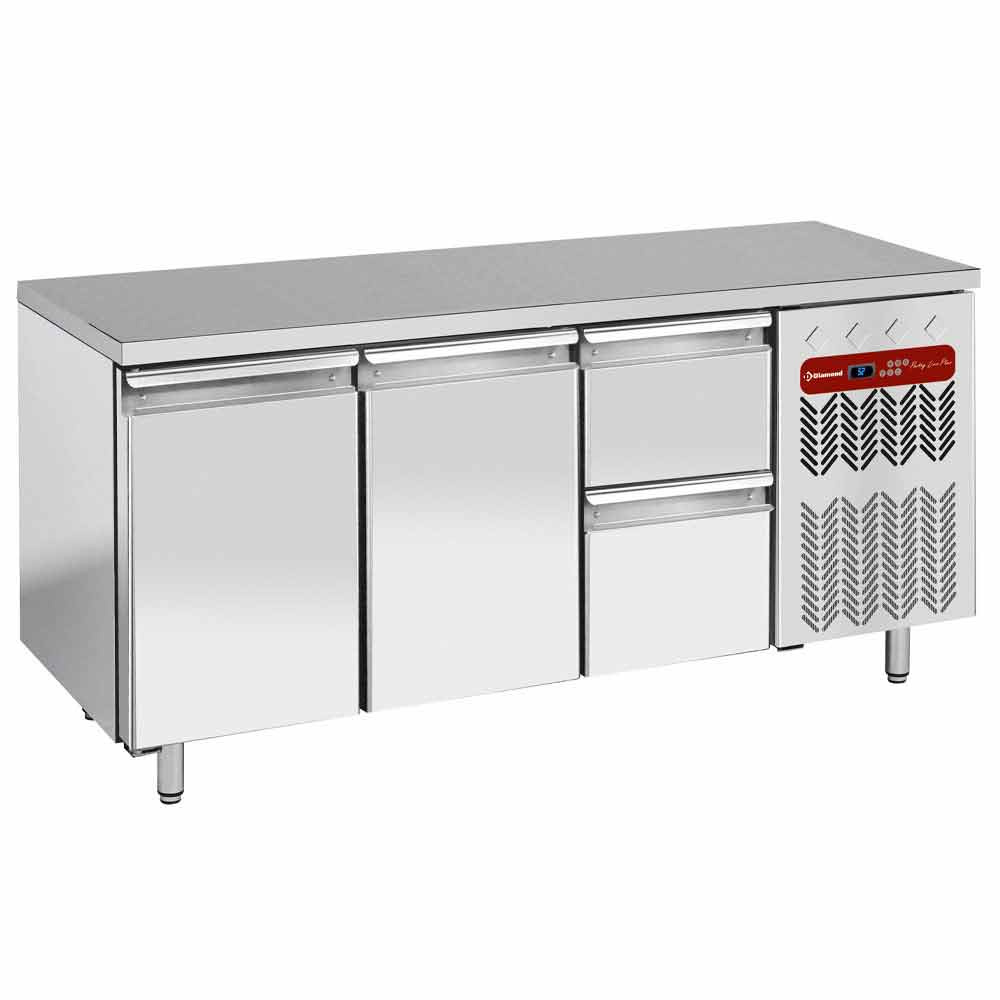 Diamond Koelwerkbank | Energiezuinig | 405L | 2 Deuren + 2 Laden 1/1 GN | -2°C/+8°C | Geforceerd | 0.36kW | 1805x700x880/900mm