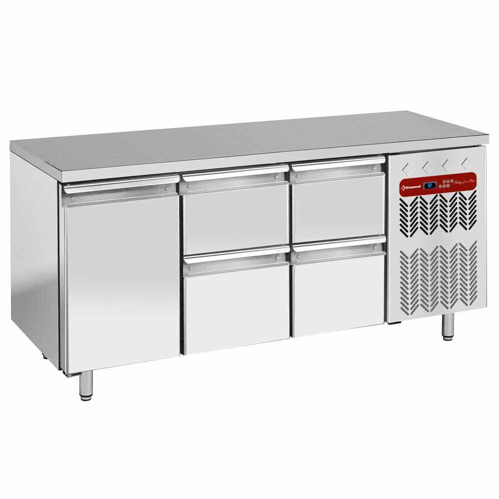 Diamond Koelwerkbank | 550L | Energieklasse A | 1 Deur + 4 Laden 1/1 GN | -2°C/+8°C | Geforceerde koeling | 0.36kW | 2250x700x880/900mm