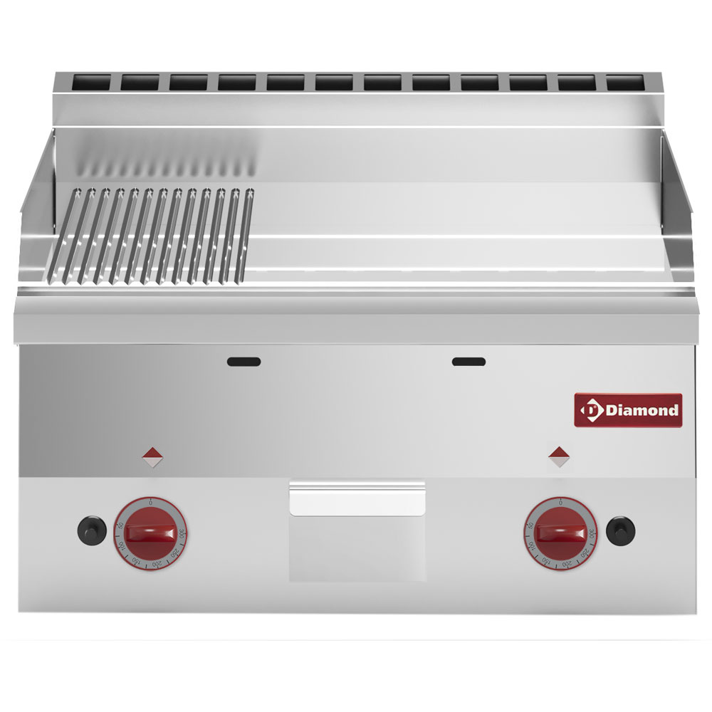 Diamond Bakplaat | PRO 600 | Gas | Verchroomd Glad/Gegroefd Oppervlak | 10.4kW | 600x600x280/400mm