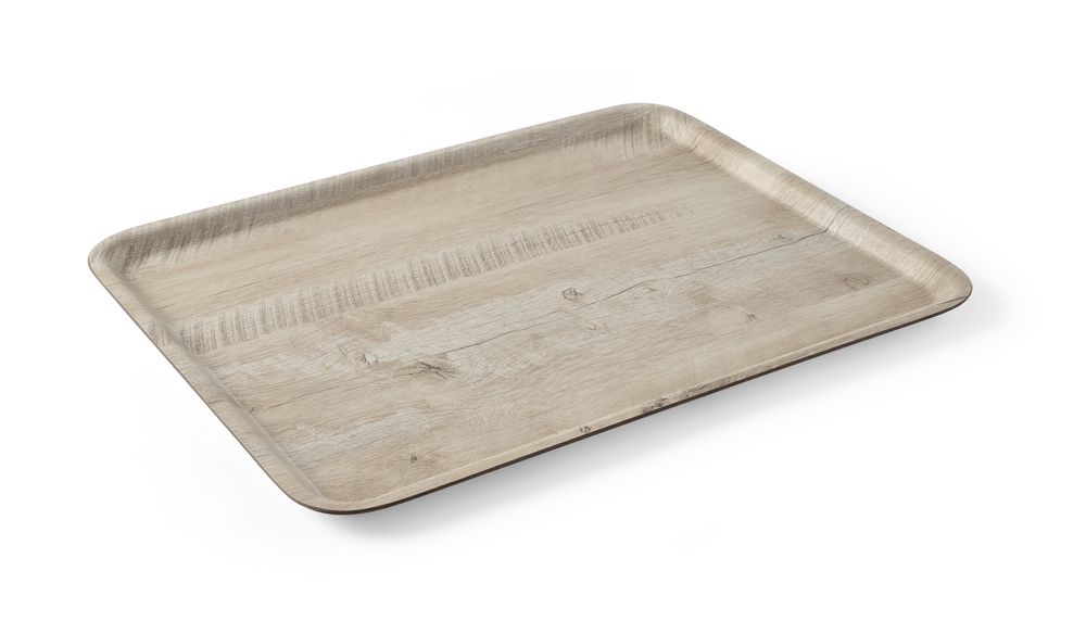Dienblad Van Melamine Met Hout Bedrukking, Hendi, Hout Licht, 370x530mm