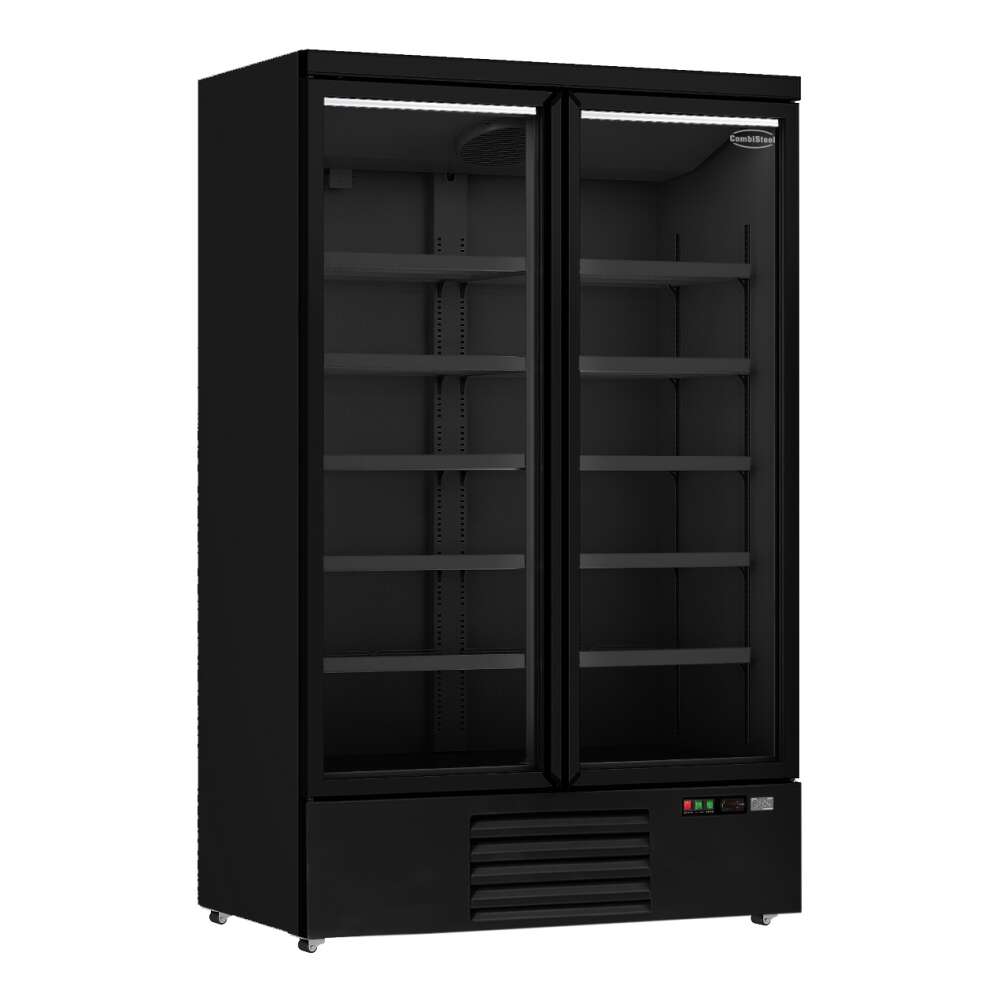 Combisteel Horeca Koelkast | 1000L | Zwart | Geforceerd | 2 Glasdeuren | Wielen | 1253x710x1997mm