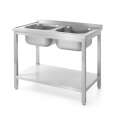 Hendi Dubbele Gootsteen Met Schap | 700mm | Kitchen Line | 1000x700x(h)850mm