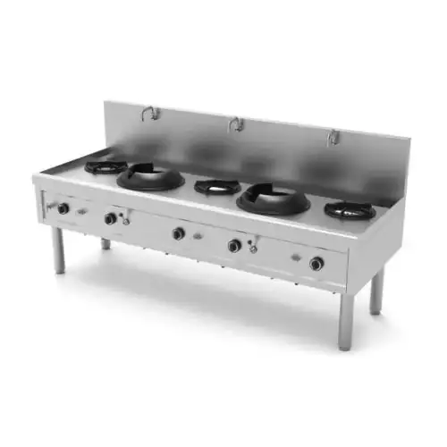 Unni-cooking Gas Wok Fornuis | 2 Wok Branders | 3 Soep Branders | 2310x850x1100mm
