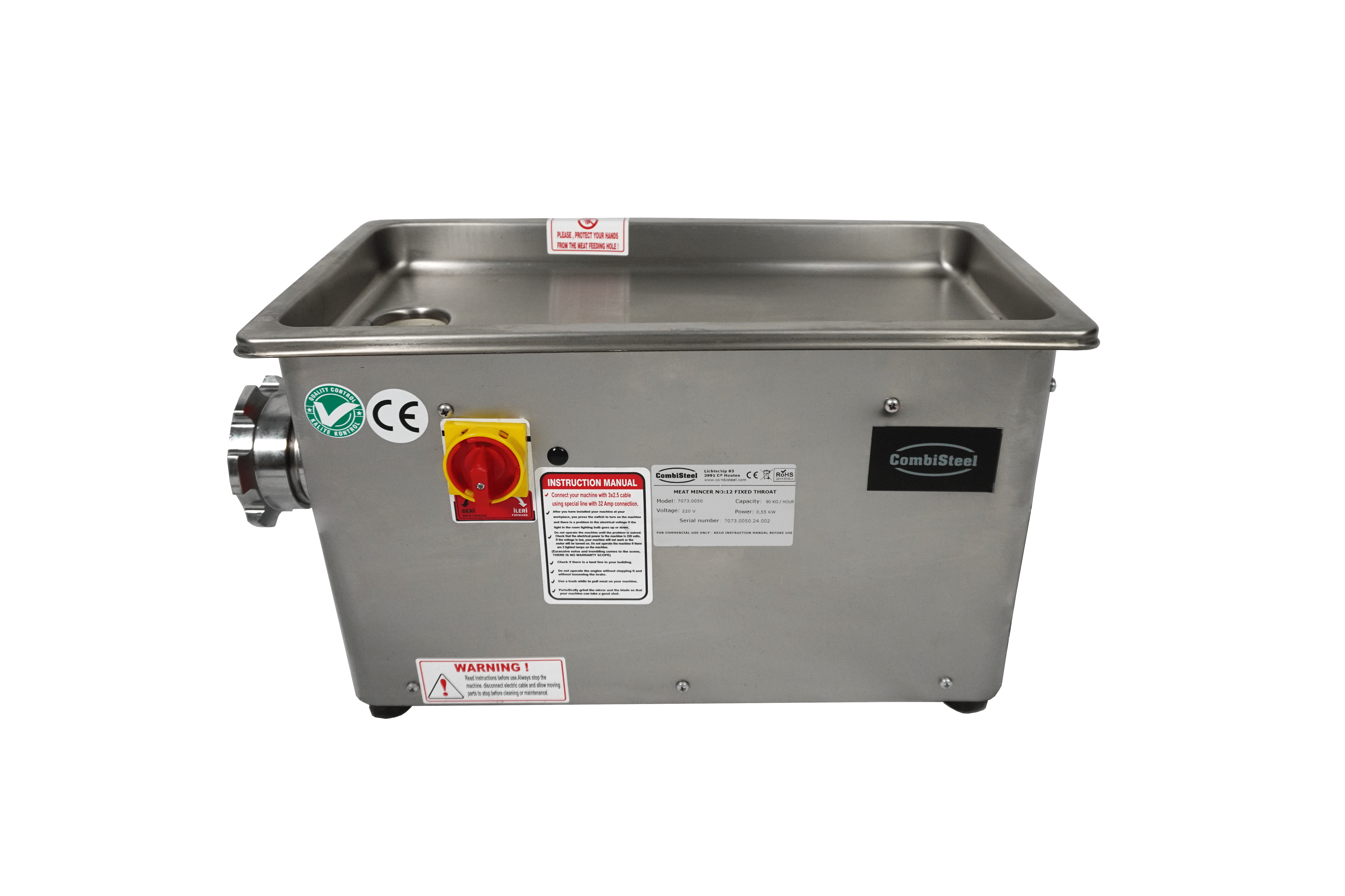 Combisteel Gehaktmolen | Mes N°12 (Ø120mm) | 90kg/u | Vaste Kop | 230v | 310x650x400mm - Afbeelding 2