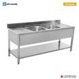 Unninox RVS Spoeltafel Met 2 Spoelbakken Midden + Bodemschap | Demontabel | 2000x700x850mm