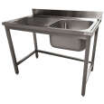 Spoeltafel | RVS | 1 Spoelbak Rechts | Afdruipvlak | Achter Rand | 1200x700x900mm