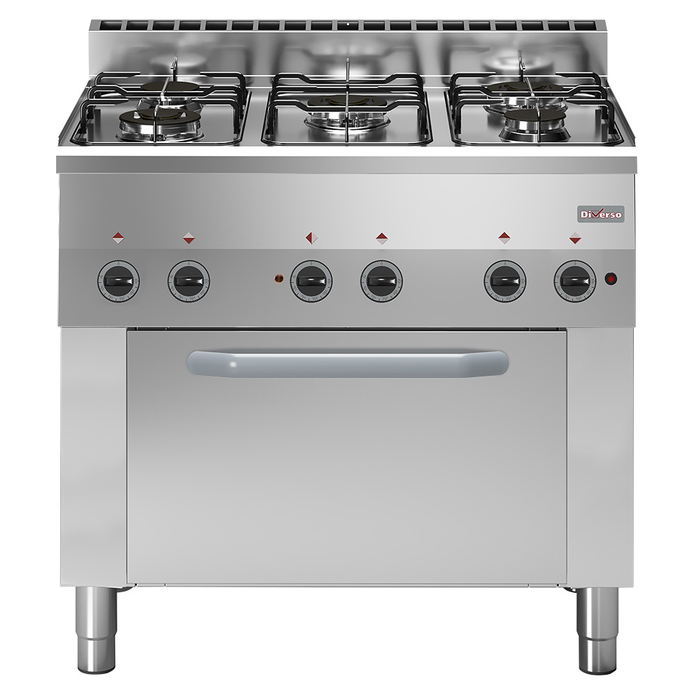 Diverso by Diamond Fornuis + Heteluchtoven | Gas/Elektrisch | 5 Branders + 1/1 GN Oven | 3kW | 230V | Elektrische Ontsteking | 900x600x850mm