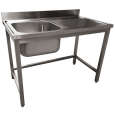 Spoeltafel | RVS | 1 Spoelbak Links | Afdruipvlak | Achter Rand | 1200x700x900mm