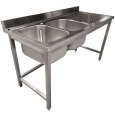 Spoeltafel | RVS | 2 Spoelbakken Links | Afdruipvlak | Achter Rand | 1600x700x900mm