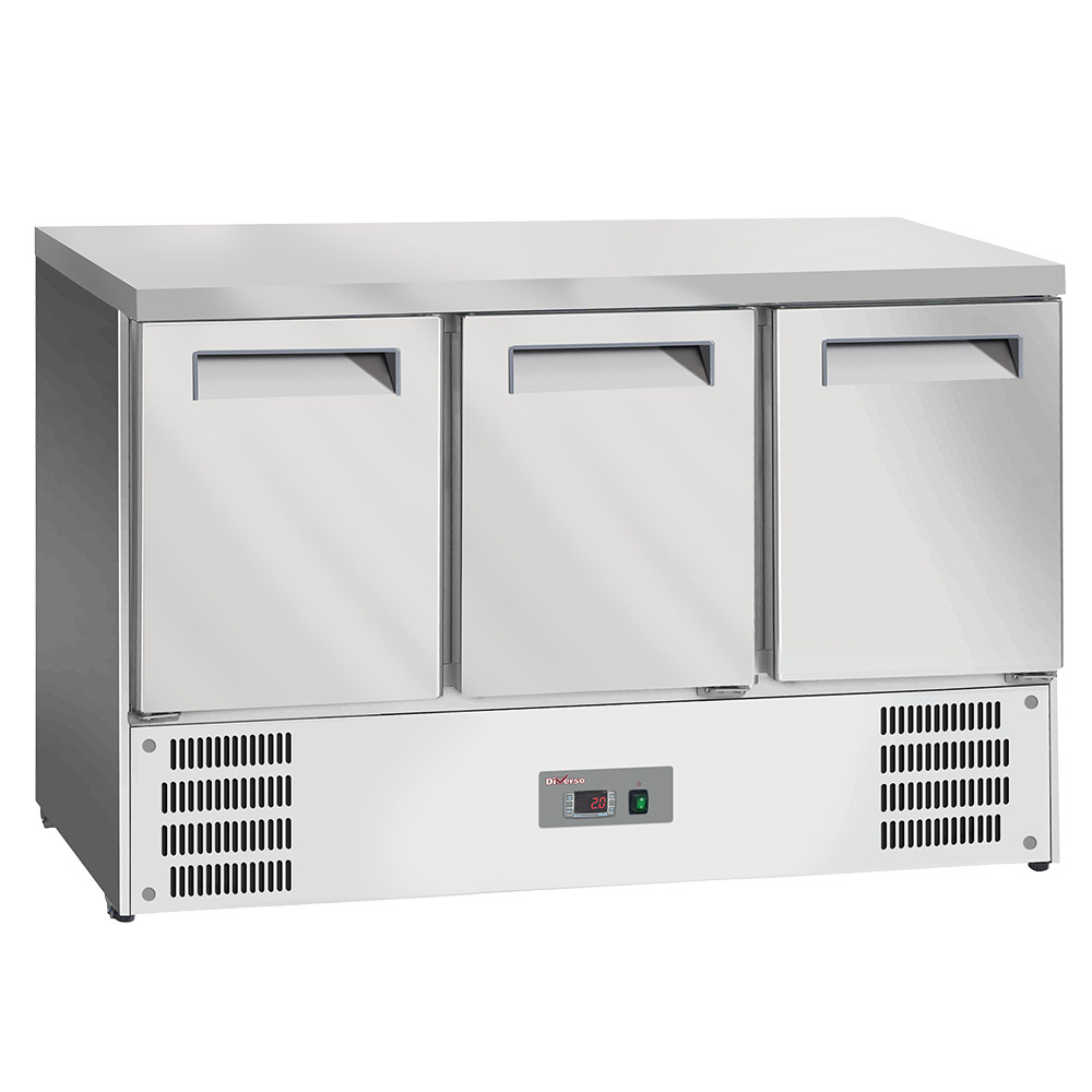 Diverso by Diamond Koelwerkbank | 219L | 3 Deuren 1/1 GN | +2°C/+8°C | Statisch + Ventilator | Werkblad Afneembaar | 1365x700x850mm