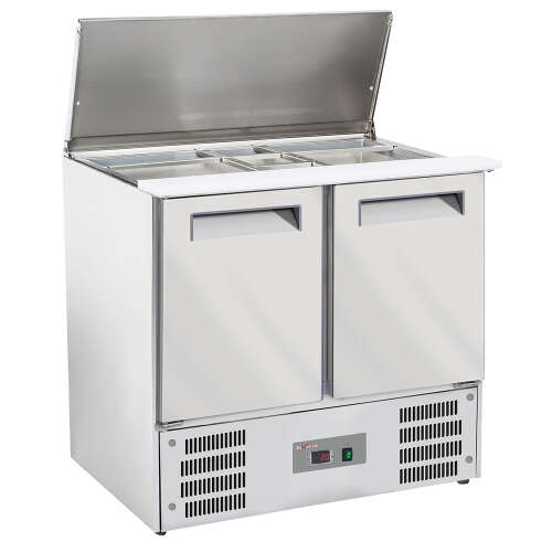 Diverso By Diamond  Horeca Saladette | 2 Deuren 1/1 GN | Boven 2x 1/1 GN + 3x 1/6 GN | Statisch | Ventilator | Klapdeksel | Snijblad | 900x700x850mm