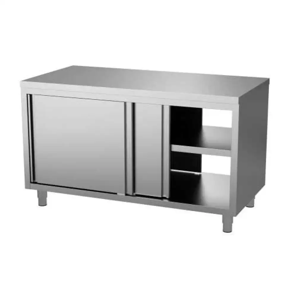 Unninox RVS Doorgeef Werktafel | 2 Zijdes Schuifdeuren | 1200x700x850mm