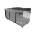Unninox Werktafel | RVS | Schuifdeuren + Laden Rechts | Achter Rand | 1600x600x850/900mm