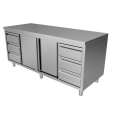 Unninox RVS Werktafel | 3L+3r Laden En Schuifdeuren 1/1 GN | 1800x700x850mm