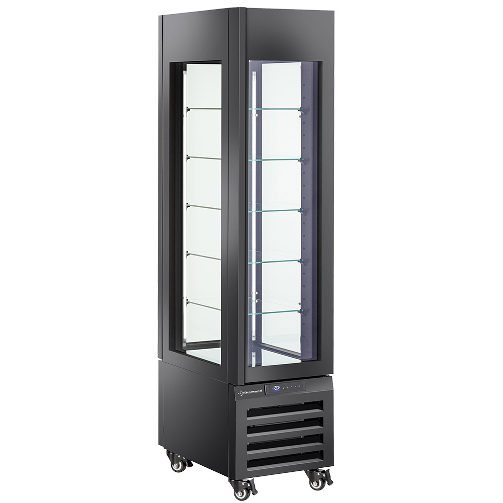 Diamond Gebaksvitrine | 260L | Zwart | Geforceerd | 6 Niveaus | Wielen | 450x650x1900mm