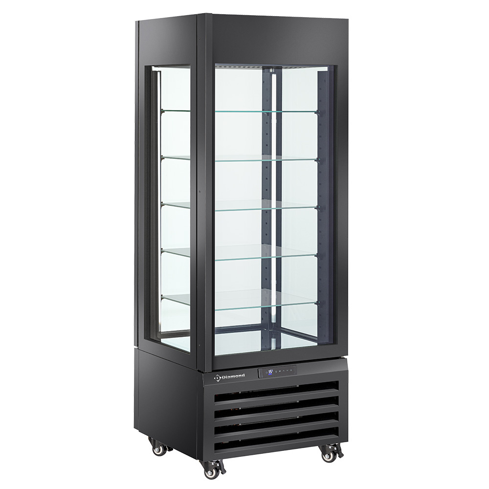 Diamond Chocoladevitrine | 440L | Zwart | Geforceerd | 6 Niveaus | Wielen | 700x650x1900mm