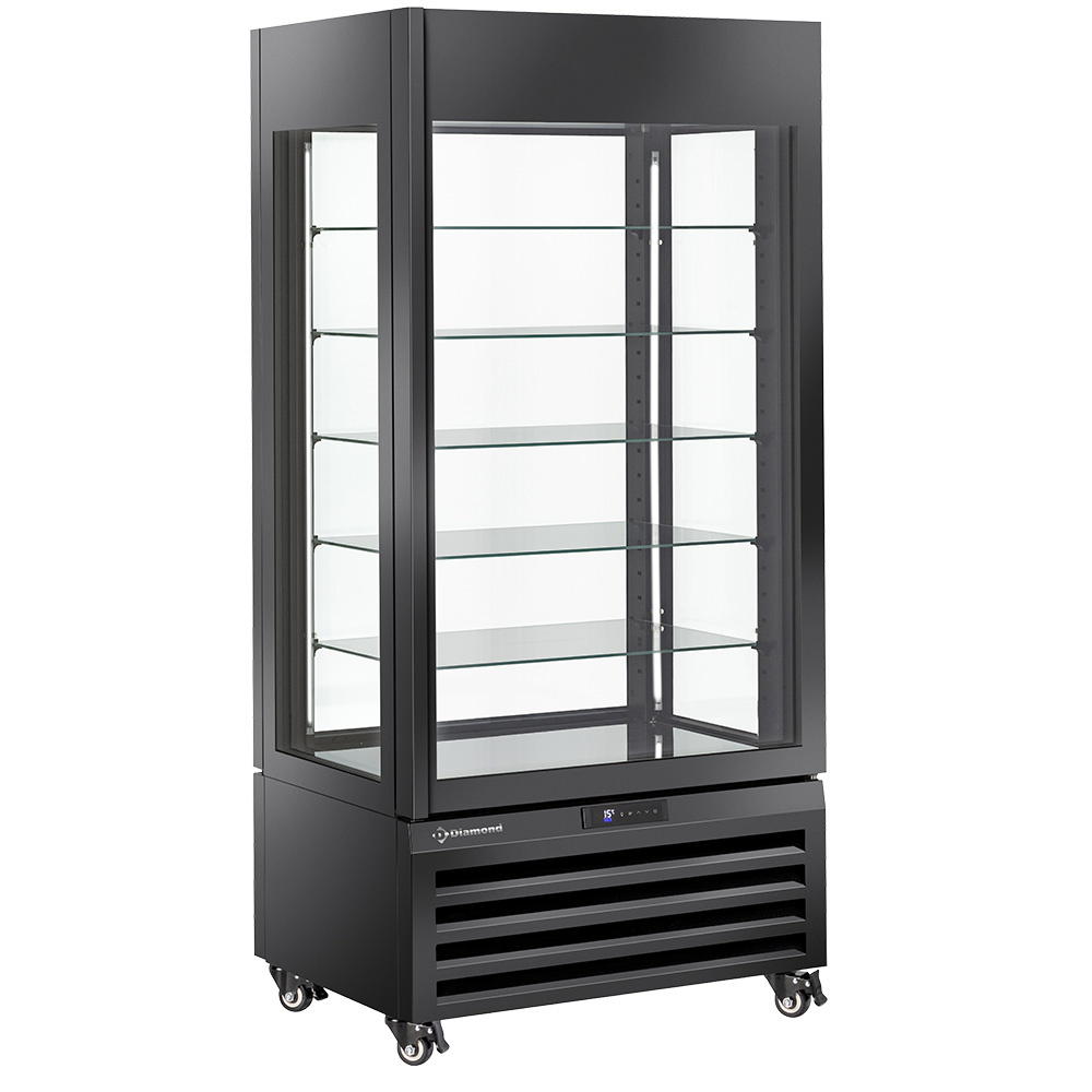 Diamond Chocoladevitrine | 600L | Zwart | Geforceerd | 6 Niveaus | Wielen | 900x650x1900mm