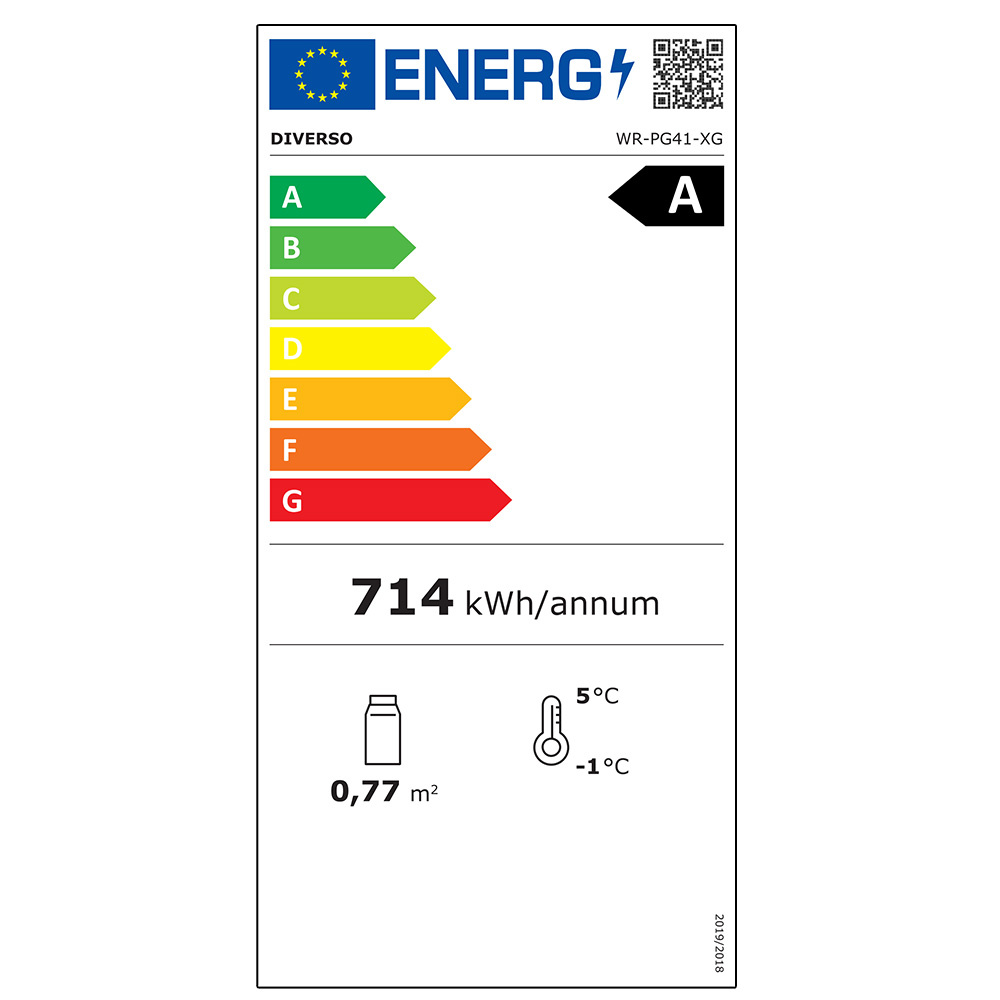 Diverso by Diamond Koelkast | Energiezuinig | 400L | Grijs | +3°C/+10°C | Statisch + Ventilator | Wielen | 600x723x1890mm - Afbeelding 2