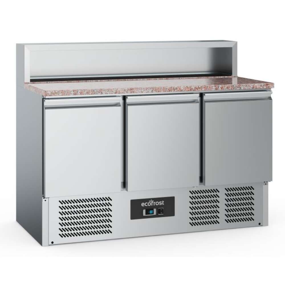 Ecofrost Pizzawerkbank | 402L | 3 Deuren | Boven 8x 1/6 GN | Geventileerd | 1365x700x1075mm