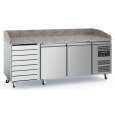 Ecofrost Pizzawerkbank 580L | 2 Deuren + 7 Deegladen | RVS | Wielen | 2025x800x1000mm
