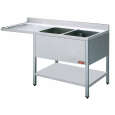 Diamond Spoeltafel met 2 kuipen  en 1 druipvlak | 1600x700x880/900mm