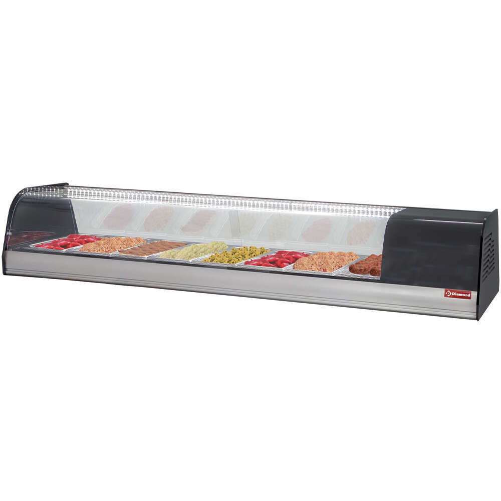 Diamond Tapasvitrine | RVS/Zwart | 8x 1/3 GN | Statisch | 1 Niveau | 1730x415x270mm