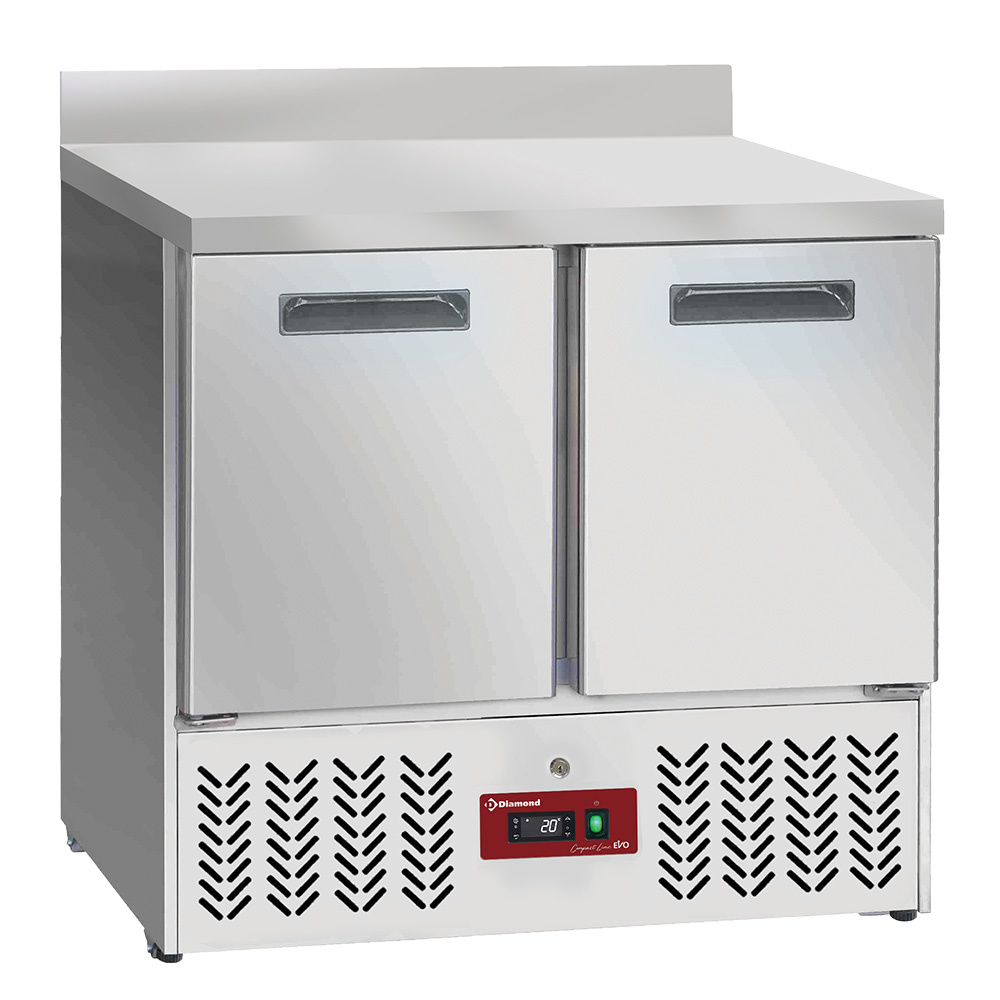 Diamond Koelwerkbank | Compact Line EVO | 159L | 2 Deuren | Statisch + Ventilator | Achterwand | Werkblad Afneembaar | Wielen | 900x700x880/980mm
