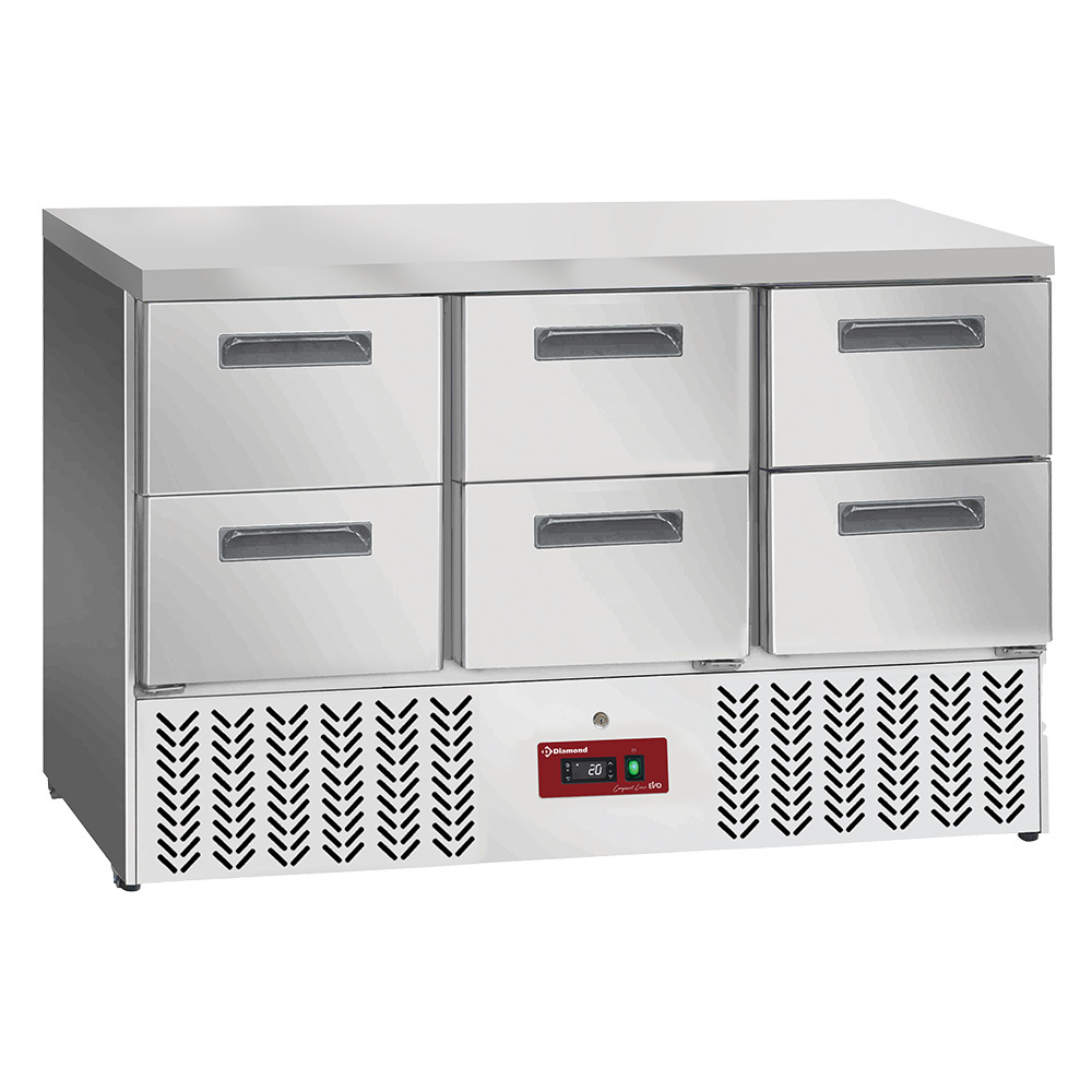 Diamond Koelwerkbank | COMPACT LINE EVO | 149L | 6 Laden | 0°C/+8°C | Statisch + Ventilator | Afneembaar Werkblad | Wielen | 1365x700x880mm