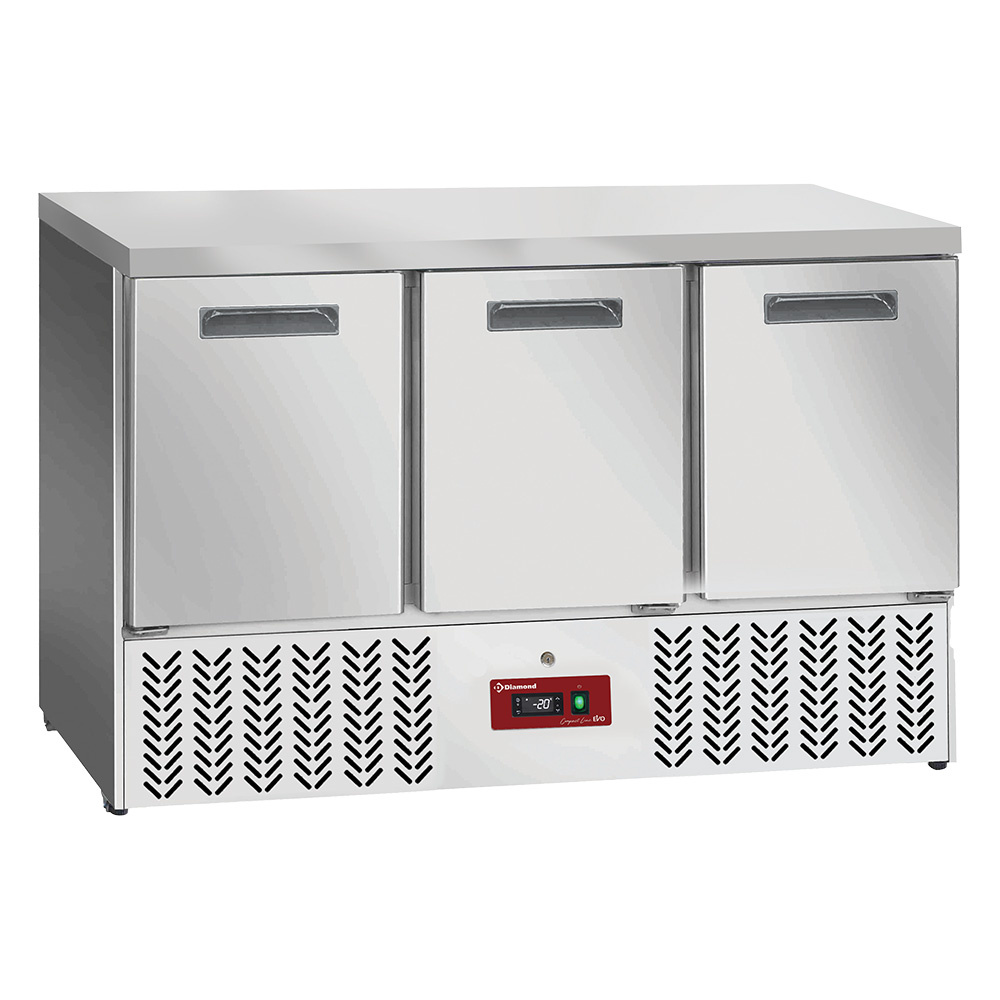 Diamond Vrieswerkbank | Compact Line EVO | 350L | 3 Deuren | −10°C/−18°C | Statisch + Ventilator | Werkblad Afneembaar | Wielen | 1365x700x880mm