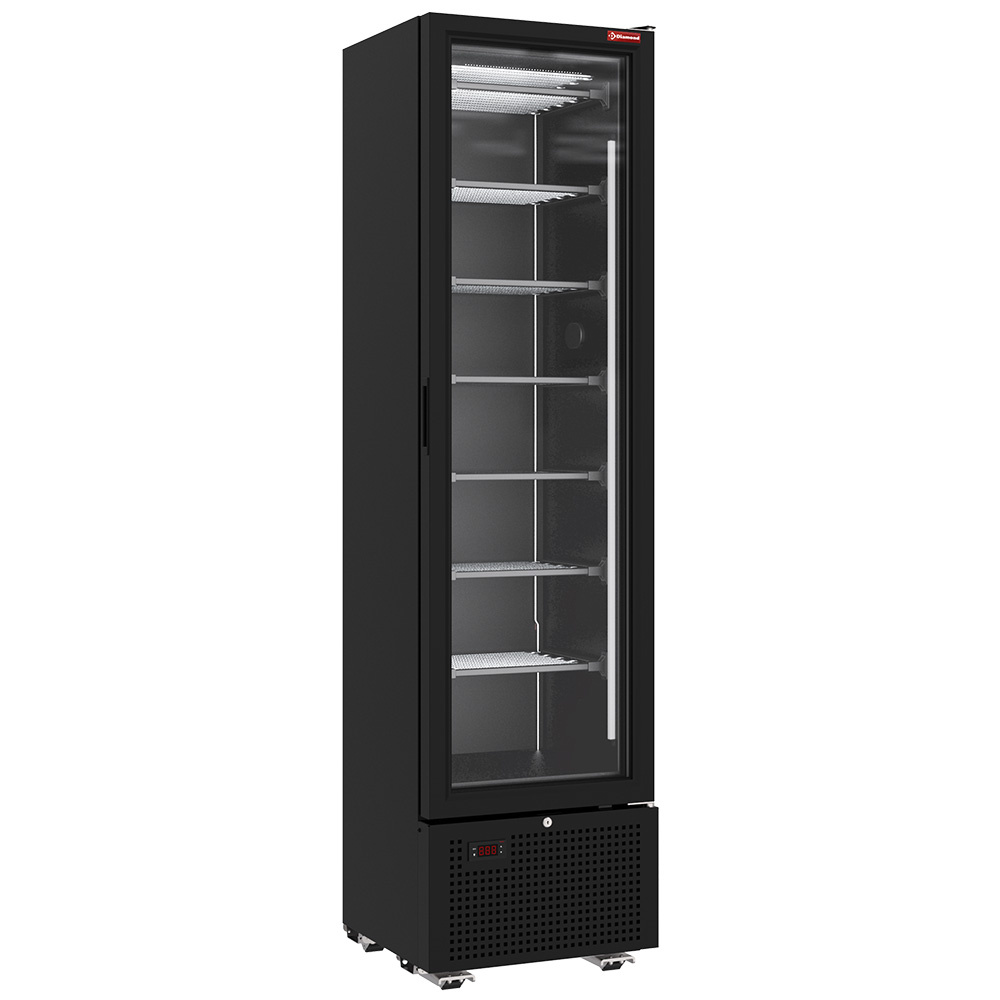 Diamond Vrieskast | Smal Model | 221L | Zwart | -18°C/-24°C | Statisch + Ventilator | Wielen | 494x521x1915mm