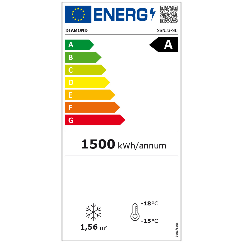 Diamond Vrieskast | Smal Model | 221L | Zwart | -18°C/-24°C | Statisch + Ventilator | Wielen | 494x521x1915mm - Afbeelding 2
