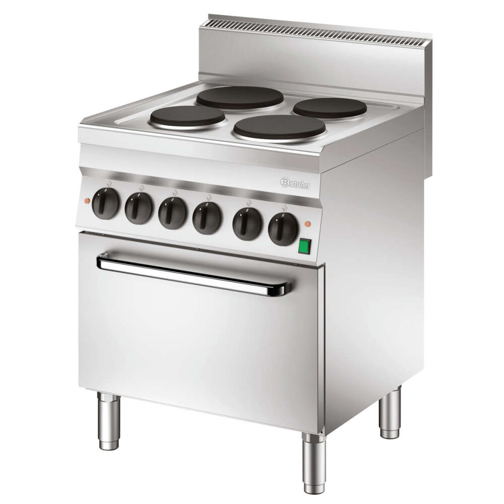 Bartscher Fornuis | Elektrisch | 4 Kookplaten | 2x 2.6kW + 2x 1.5kW | Elektrische Oven | 4.3kW | 700x650x870mm