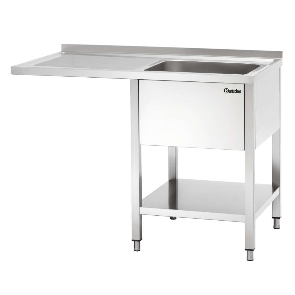 Bartscher RVS Spoeltafel met 1 Spoelbak Rechts en Bodemschap | Vaatwasser Links | 1200x700x850 mm