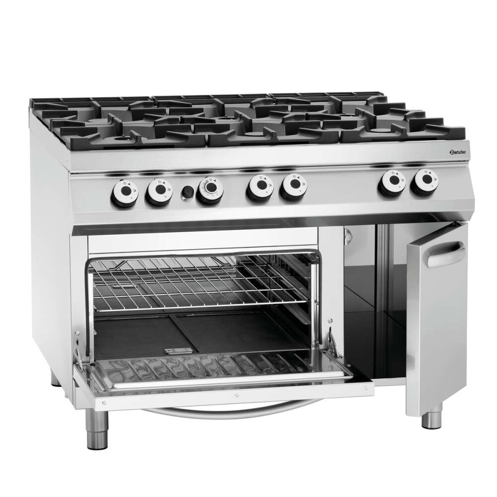 Bartscher Gasfornuis | GO NS | 6 Kookpitten | 1x 3.5kW + 2x 5kW + 3x 8kW | Gasoven | 2/1 GN | 8kW | 1200x900x900mm