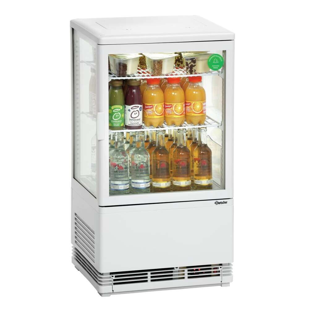Bartscher Mini-koelvitrine 58L | Wit | 2 roosters | LED-verlichting | 435x385x805mm