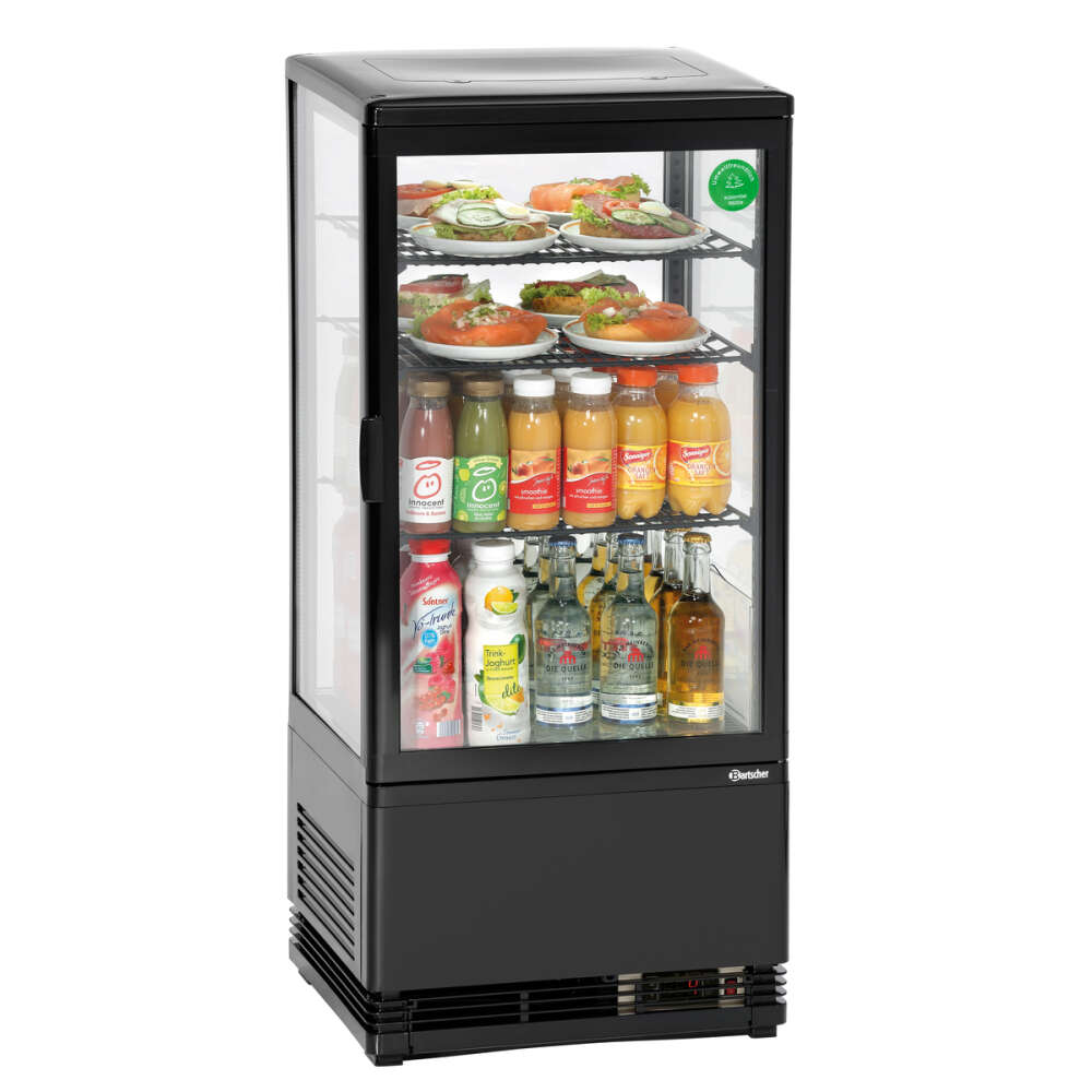 Bartscher Mini-koelvitrine 78L | Zwart | 3 roosters | LED-verlichting | 435x385x960mm