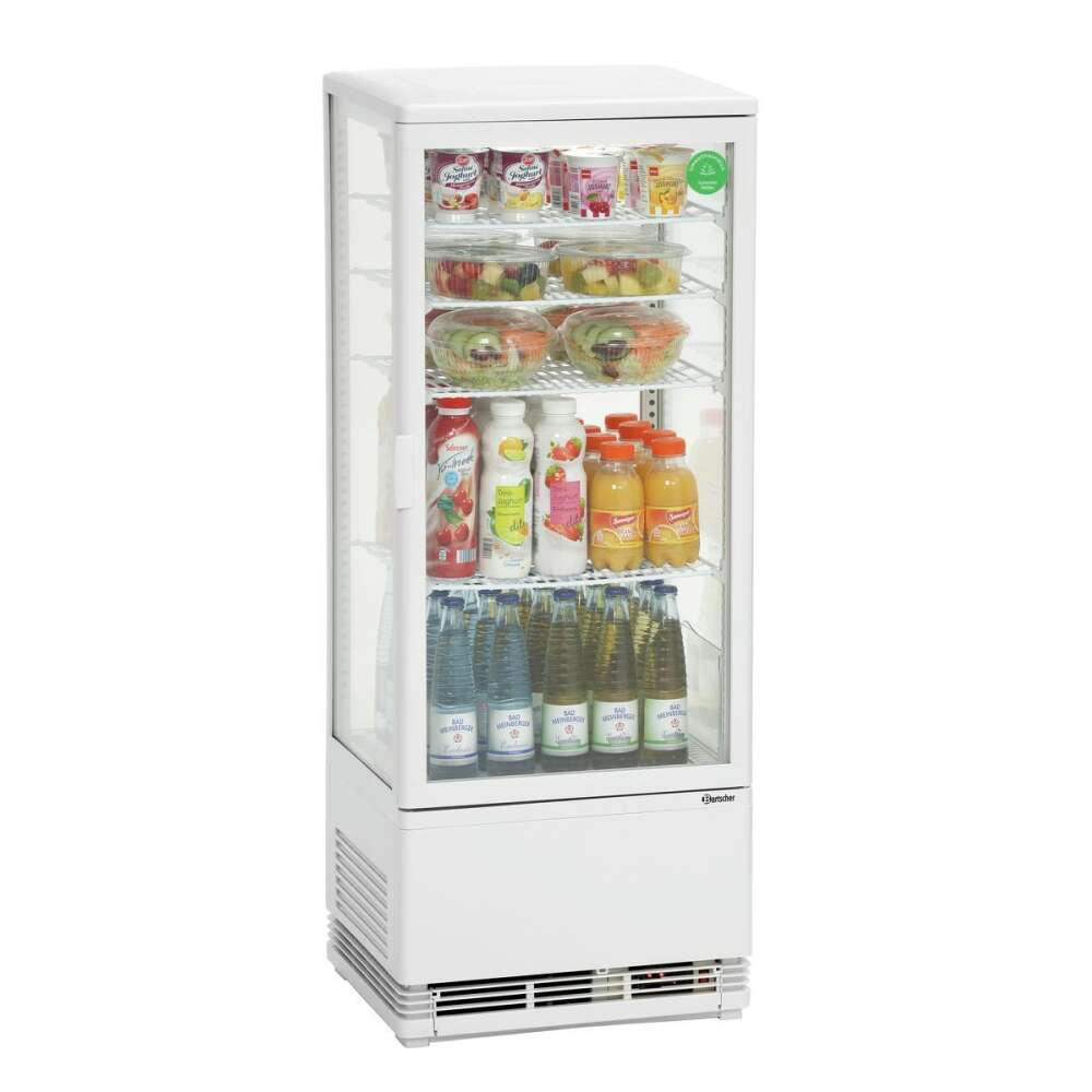 Bartscher Mini-koelvitrine 98L | Wit | 4 roosters | LED-verlichting | 435x385x1105mm