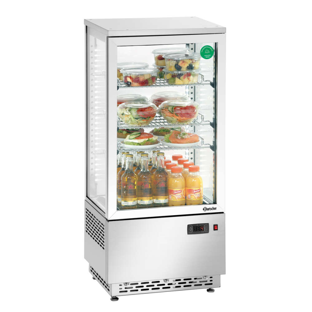 Bartscher Mini-koelvitrine 78L | Edelstaal | 3 roosters | LED-verlichting | 430x390x990mm