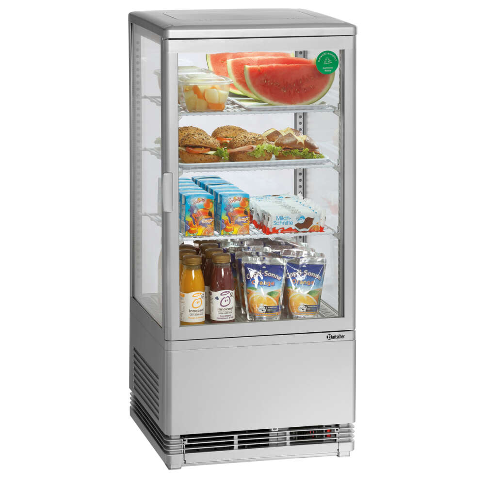 Bartscher Mini-koelvitrine 78L | Zilver | 3 roosters | Convectiekoeling | 435x385x960 mm