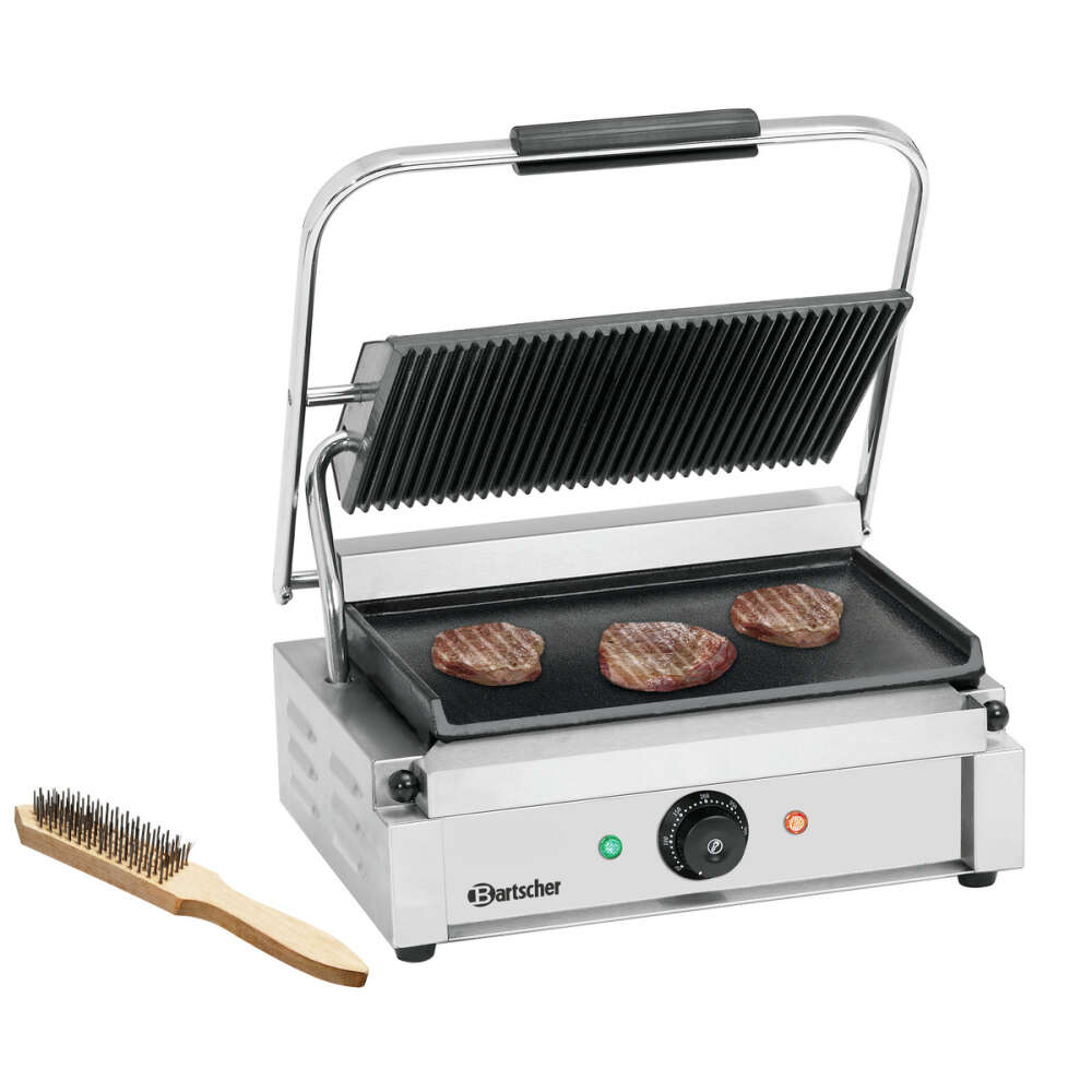 Bartscher Paninigrill 1GR | Geribbeld/Glad | Grillplaten Gietijzer/Geëmailleerd | 410x400x200mm