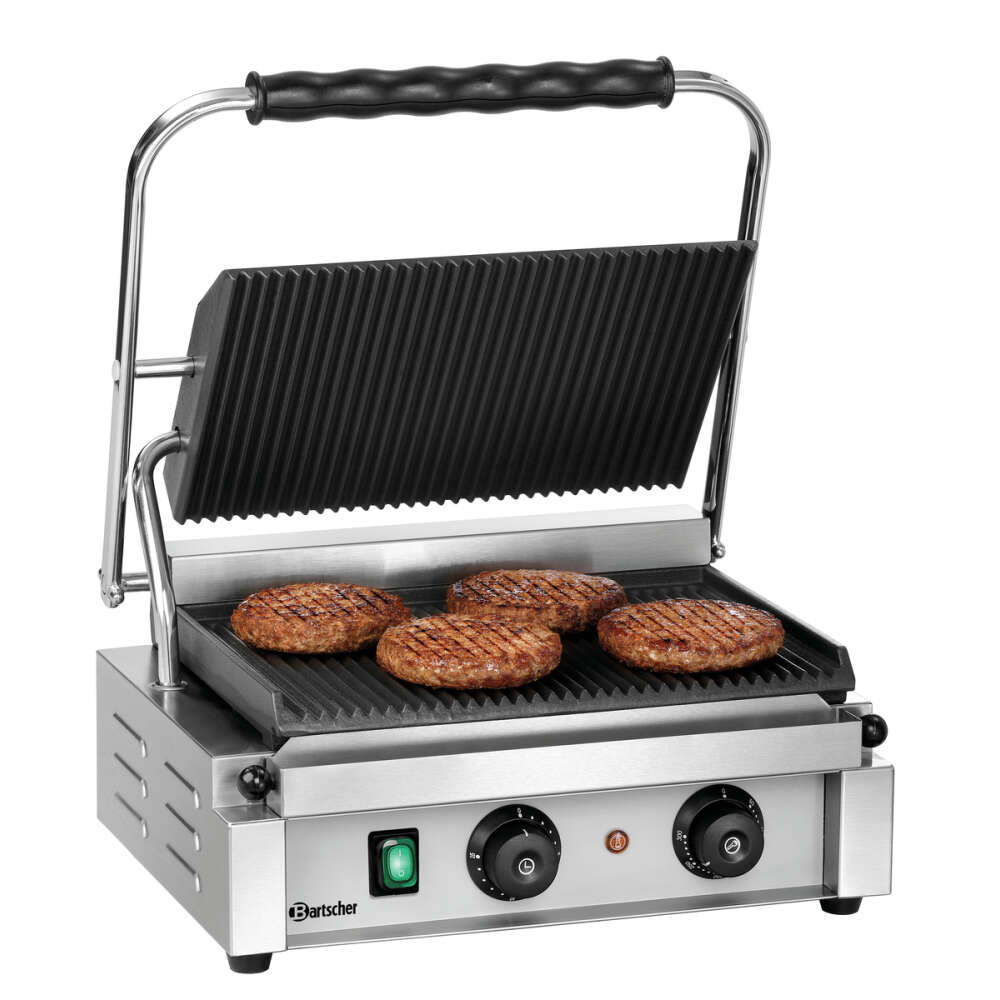 Bartscher Paninigrill-T 1R | Geribbeld | Grillplaten Gietijzer/Geëmailleerd | 410x400x200mm