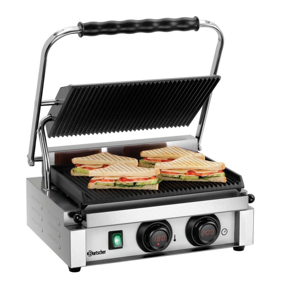 Bartscher Paninigrill MDI 1R | Geribbeld | Grillplaten Gietijzer/Geëmailleerd | 410x400x200mm