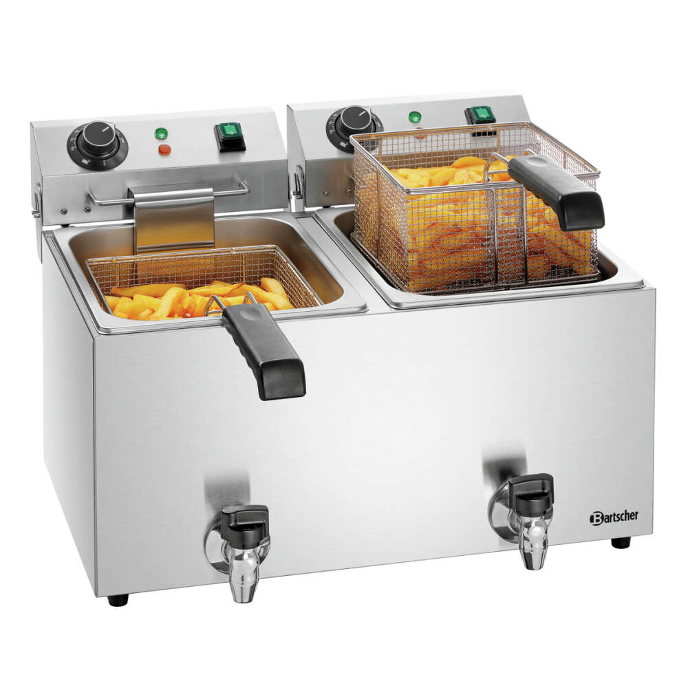Bartscher Friteuse | SNACK IV PLUS | Elektrisch | 9+9L | 50°C/190°C | 6.6kW | 2x 230V | Aftapkranen | 575x530x385mm